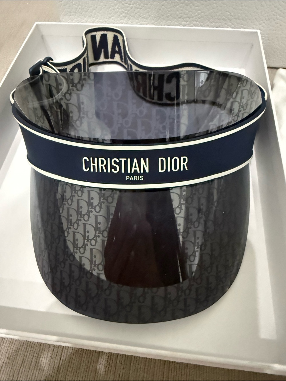 Dior Women’s Navy Blue Christian Dior Visor with White Logo Shield - Picture 5 of 7